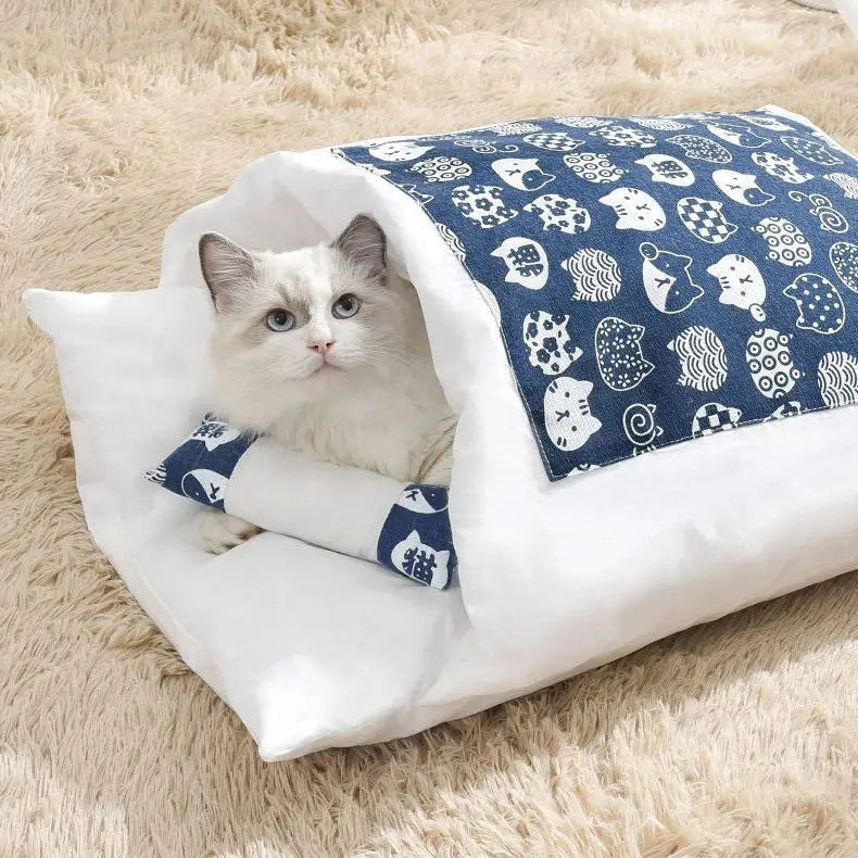 Kawaii Removable Cats Bed House Home Supplies Products for Adult Cats Large Pet Dog Bed Cat's House Cave Comfortable Food Cute Zpaxo Blue M