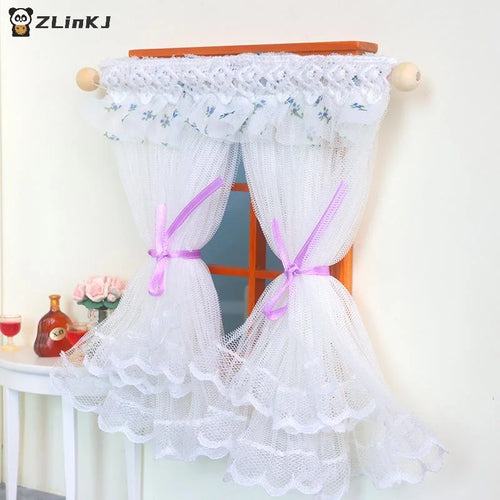 ▶1/12 Dollhouse Lace Curtains Model Dollhouse Bedroom Living Room Decoration Dolls House Furniture Accessories Micro Scene Decor Zpaxo