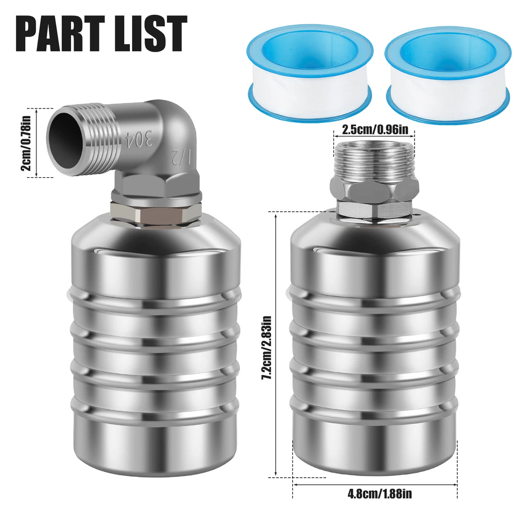 1/2 PCS Floating Ball Valve Automatic Water Level Control Valve 1/2 Stainless Steel Water Tank Valve Safe Water Tower Shutoff Zpaxo B 2-piece set