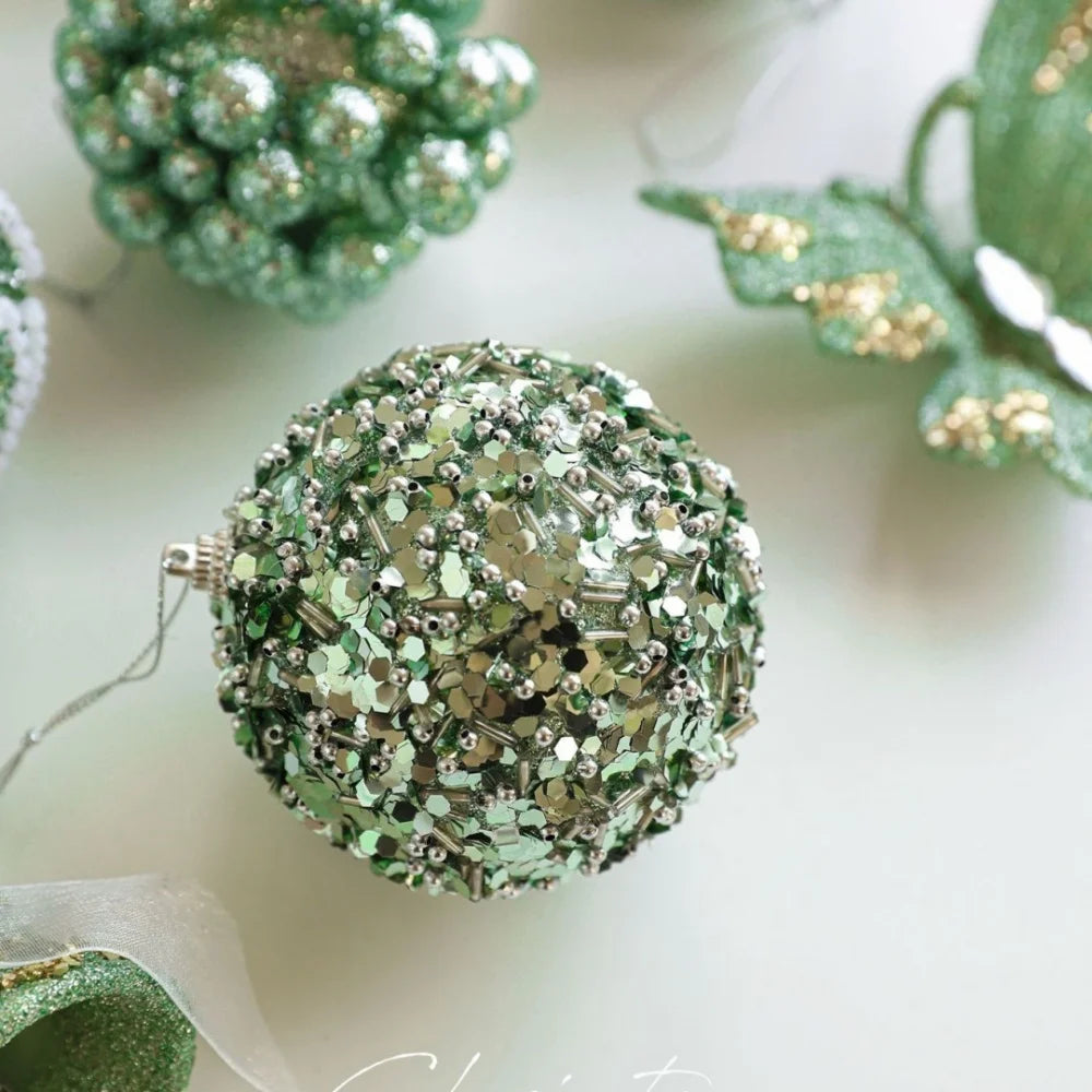 Green Glitter Foam Christmas Ball Ornament | Tree Hanging Decor
