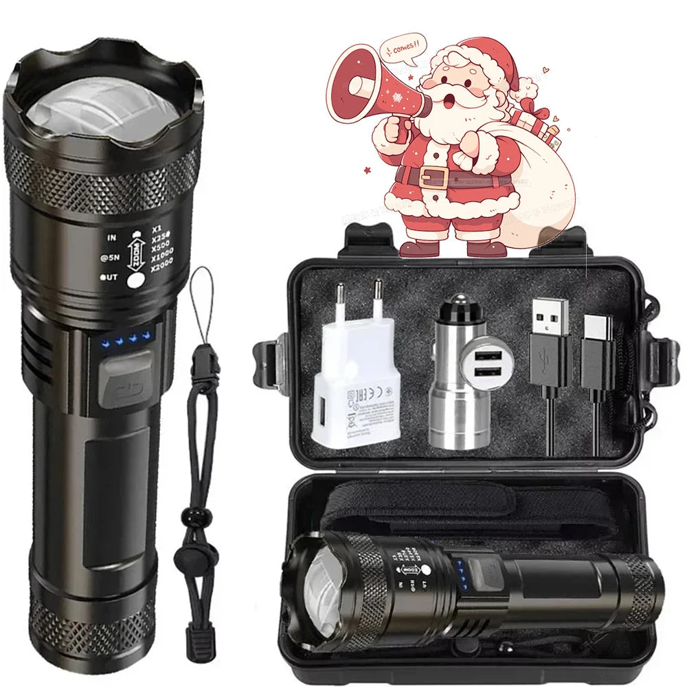 KDULIT 2000LM LED Zoom Flashlight – Type-C Rechargeable Tactical Torch