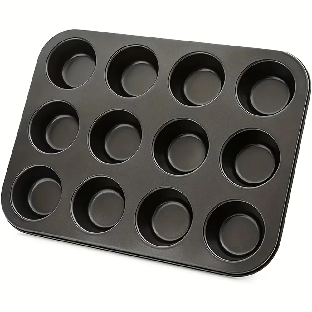4 6 12-Cavity Black Carbon Steel Non-stick Muffin Pan Baking Pans Zpaxo 12 Holes
