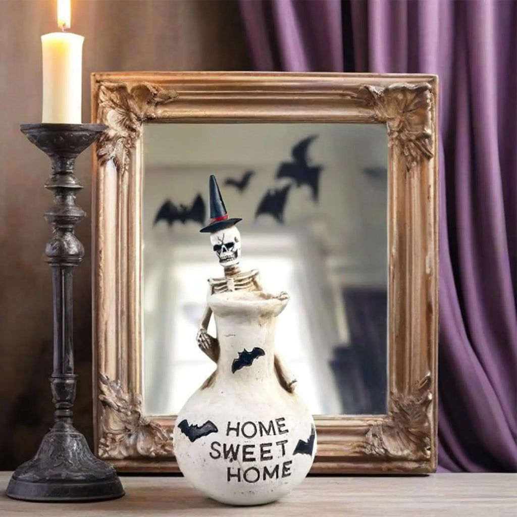 Skull Vase Halloween Gothic Skeleton Decoration Desktop Holding Home