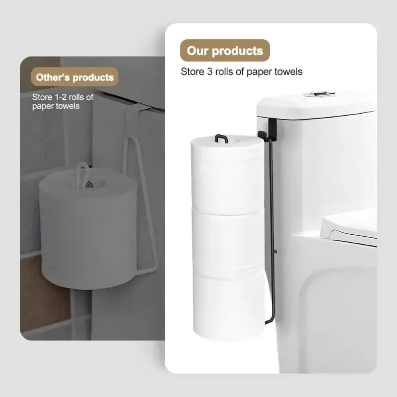 No-Drill Toilet Paper Holder – Self-Adhesive Wall Mount with Towel Bar, Black Iron Bathroom & Kitchen Storage – Space-Saving Tis Zpaxo