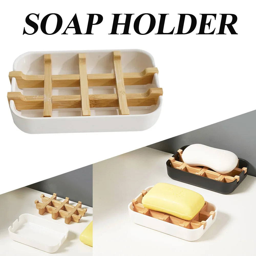 Bamboo Soap Bamboo Eco-friendly Portable Soap Dish with Handcrafted Wooden Holder and Tray for Bathroom Storage Washroom Tools Zpaxo