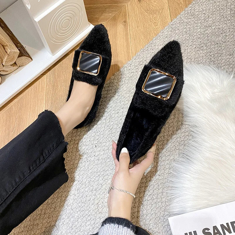 Hairy Flats Shoes for Women 2024 New Pointed Flat Bottom Mink Fur Winter Velvet Women's Shoes Ladies Shoes Plus Size 41 42 43 Zpaxo