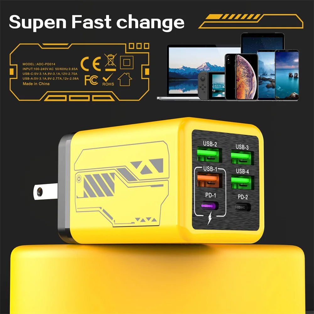 6 in 1 240W USB C Charger PD Fast Charging Mobile Phone Charger Adapter Quinck Charge 3.0 Wall PD USB Type C Charger Zpaxo