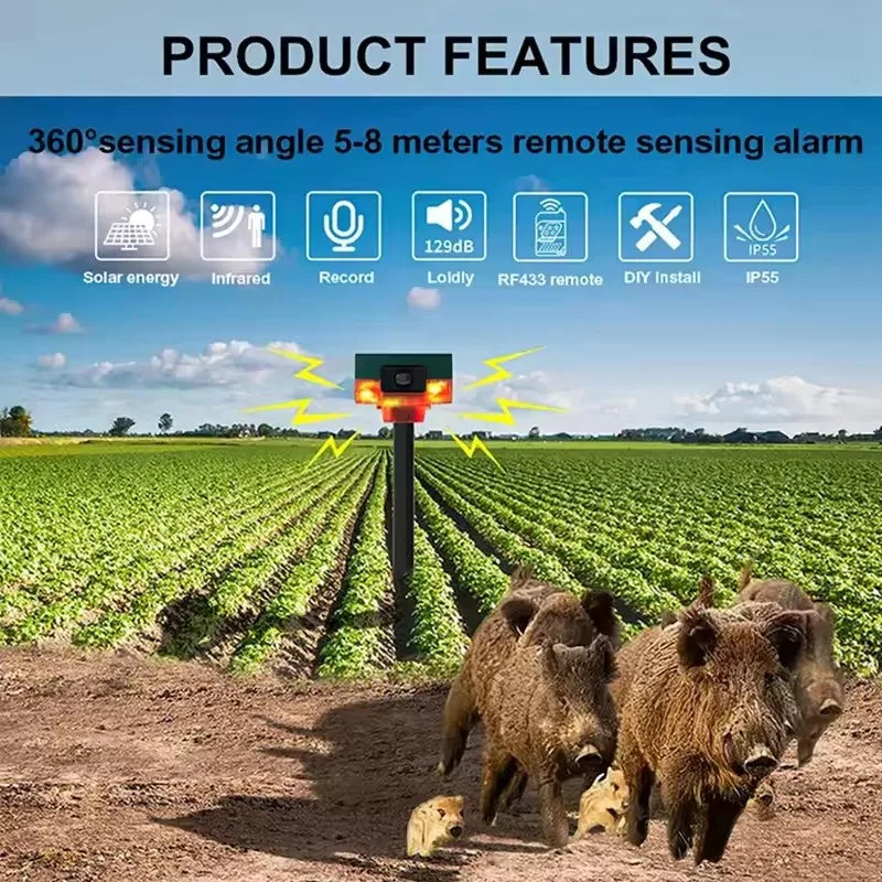 Outdoor Solar Alarm Light with Infrared Motion Sensor Area Sound Recording Waterproof Anti-theft Animal Repeller Security Alarm Zpaxo