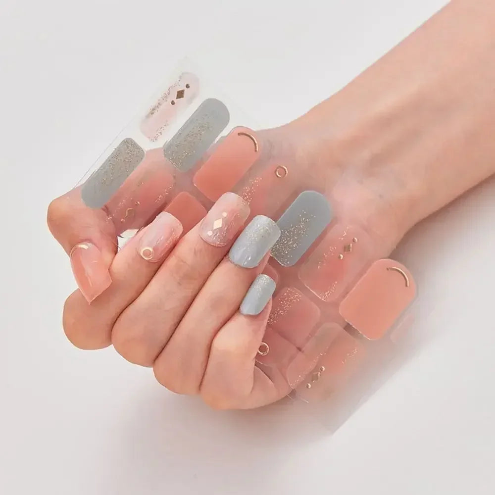 1Sheet Gel Nail Stickers Simple Glittering Polish Strips Art Zpaxo Design07