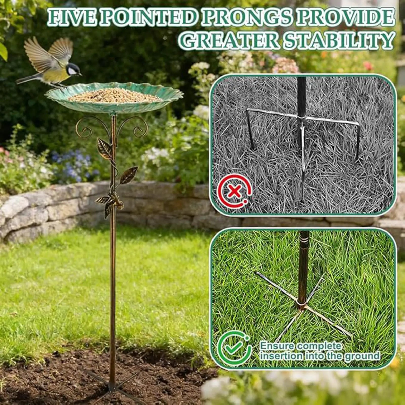 Bird Bath Height Metal Decorative Water Feeder Outdoor Garden Terrace