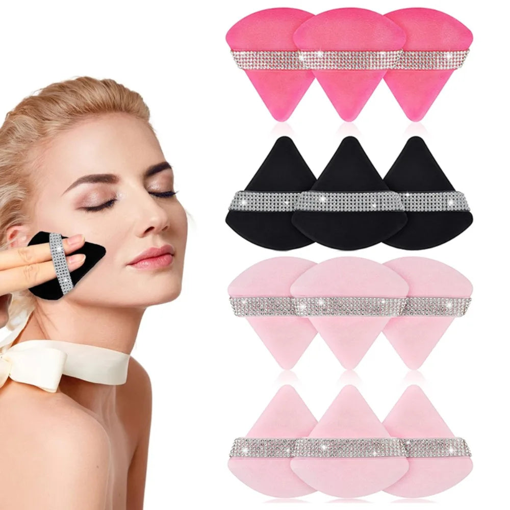 3Pcs Pink Triangle Powder Puff Face Soft Makeup Tool Sponge Velvet Soft Smooth Facial Beauty Makeup Black Sponge Accessories Zpaxo