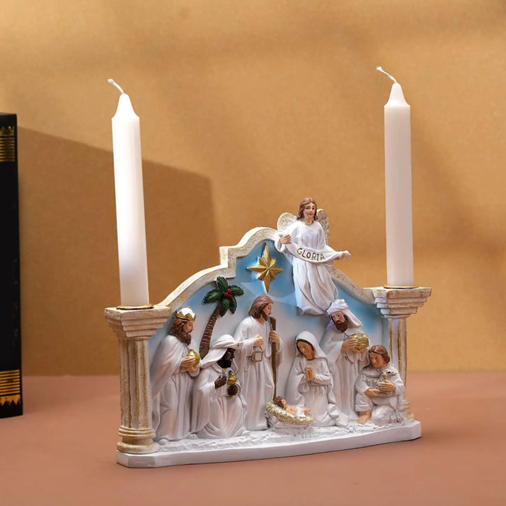 Nativity Advent Candle Holder Christmas Candlestick Decorations Resin