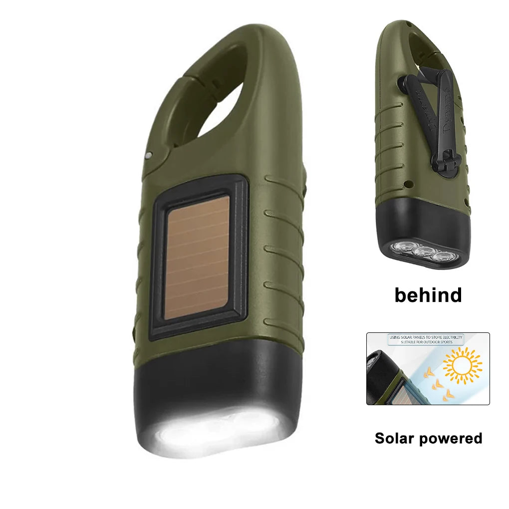 Hand Crank Solar Powered Rechargeable LED Flashlight Survival Gear