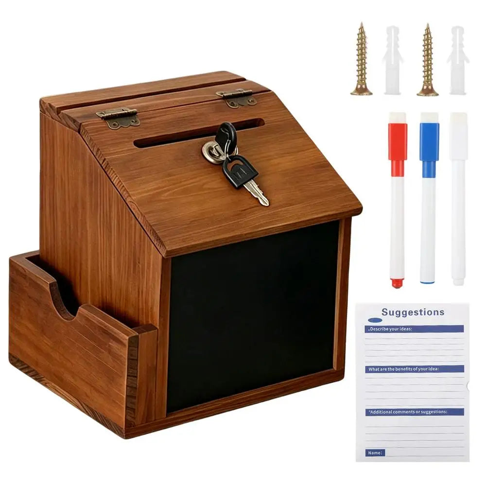 Wooden Suggestion Box Private Wall Mounted Lockable Storage Money