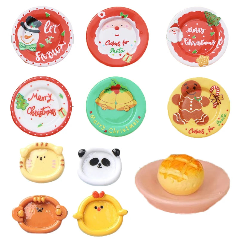 Christmas Plates Model Miniature Desserts Dish Dollhouse Kitchen Ornament Festive Decorations Accessories Coffee/Bread Plate Zpaxo