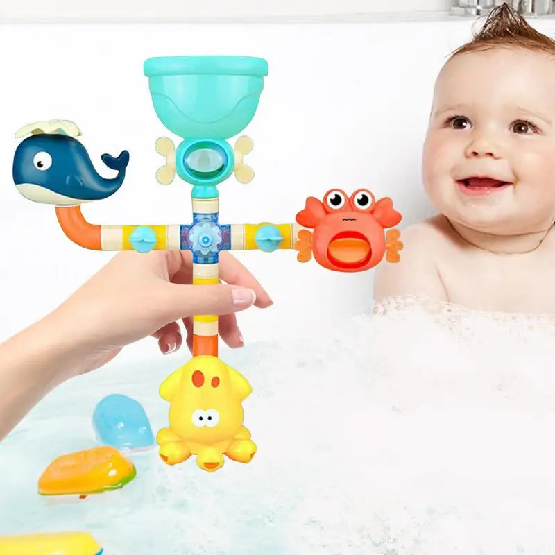 Bathtub Toys Waterwheel Bathing Toy Water Pipes Building Kit Games Education Bathroom Bathtub Shower Playset For Boys Girls Zpaxo