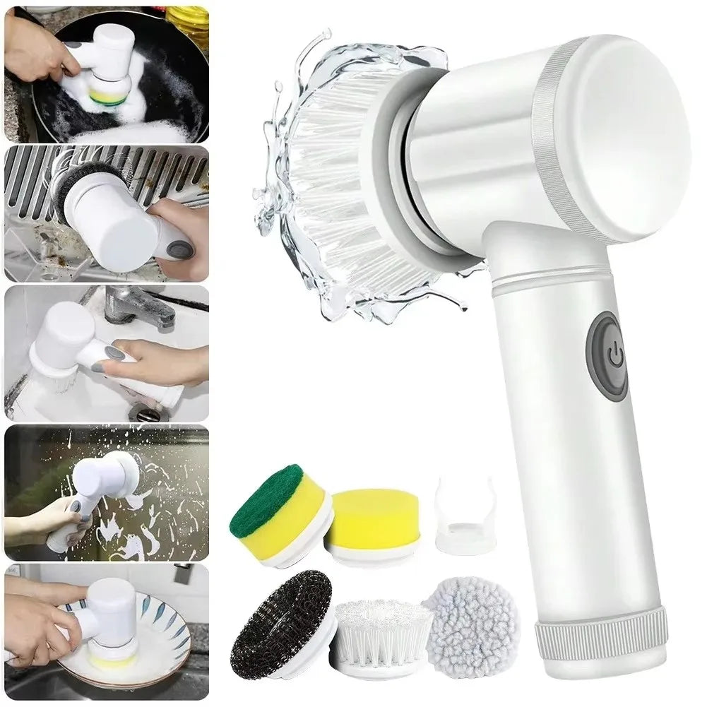 Power Scrubber 5 Replaceable Brush Heads Electric Spin Bathroom