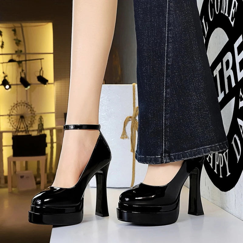 Round-toe Single Shoes Women Heels Double-layer Waterproof Platform Zpaxo 8326 Black 37 China Mainland