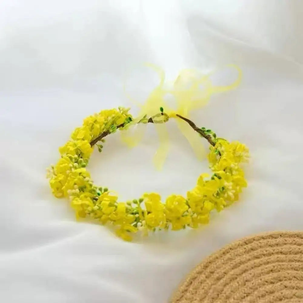 Pastoral Scenic Rapeseed Flower Wreath Flower Garland Bright Cloth Flower Bride Flower Crown Headbands Zpaxo