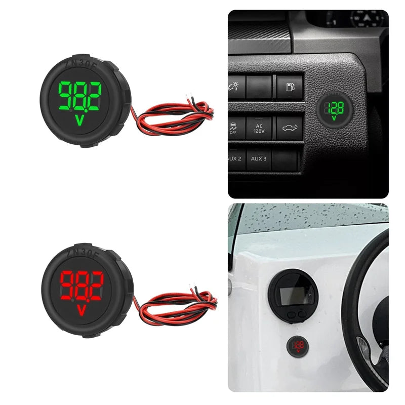 DC 4–100V LED Digital Voltmeter | IP67 Waterproof Panel Gauge