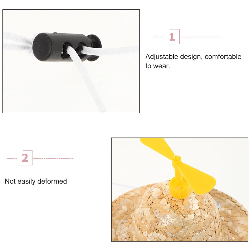 Adjustable Dog Hat Dragonfly Propeller Straw Woven Snug Fit Sun