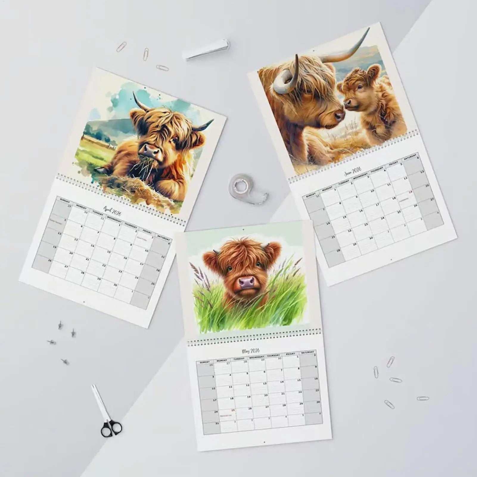 2026 Highland Cow Wall Calendar Funny Monthly Planner Home Office