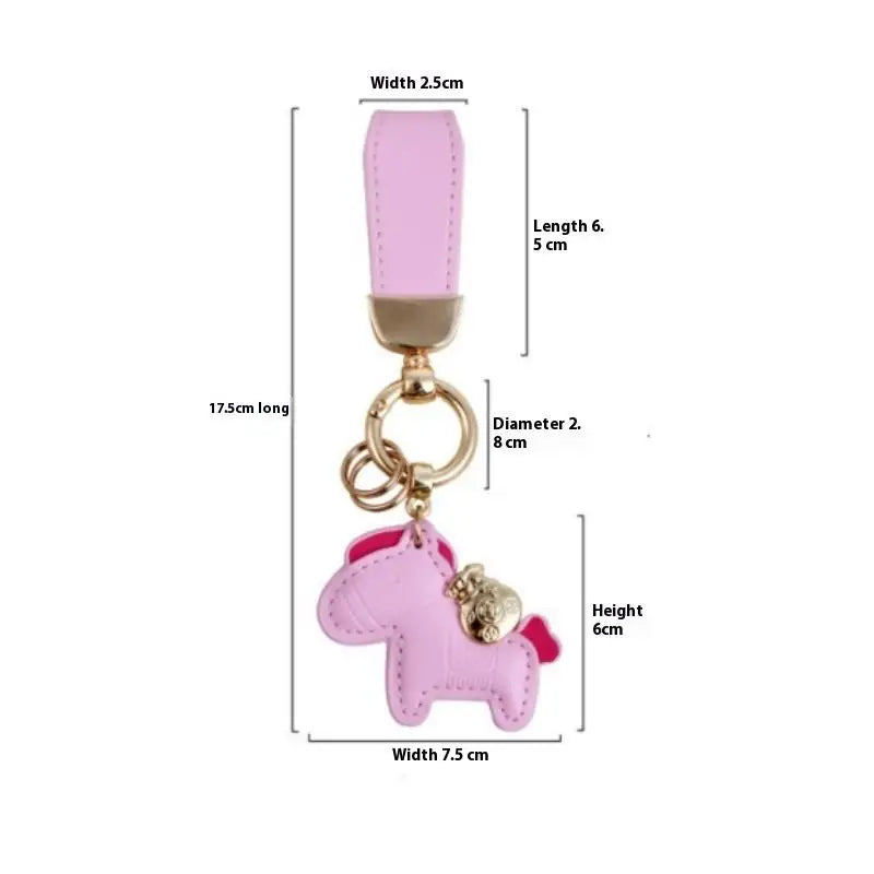 Year Cartoon Pony Pendant Money Bag Keyring Leather Charms Horseback Zpaxo