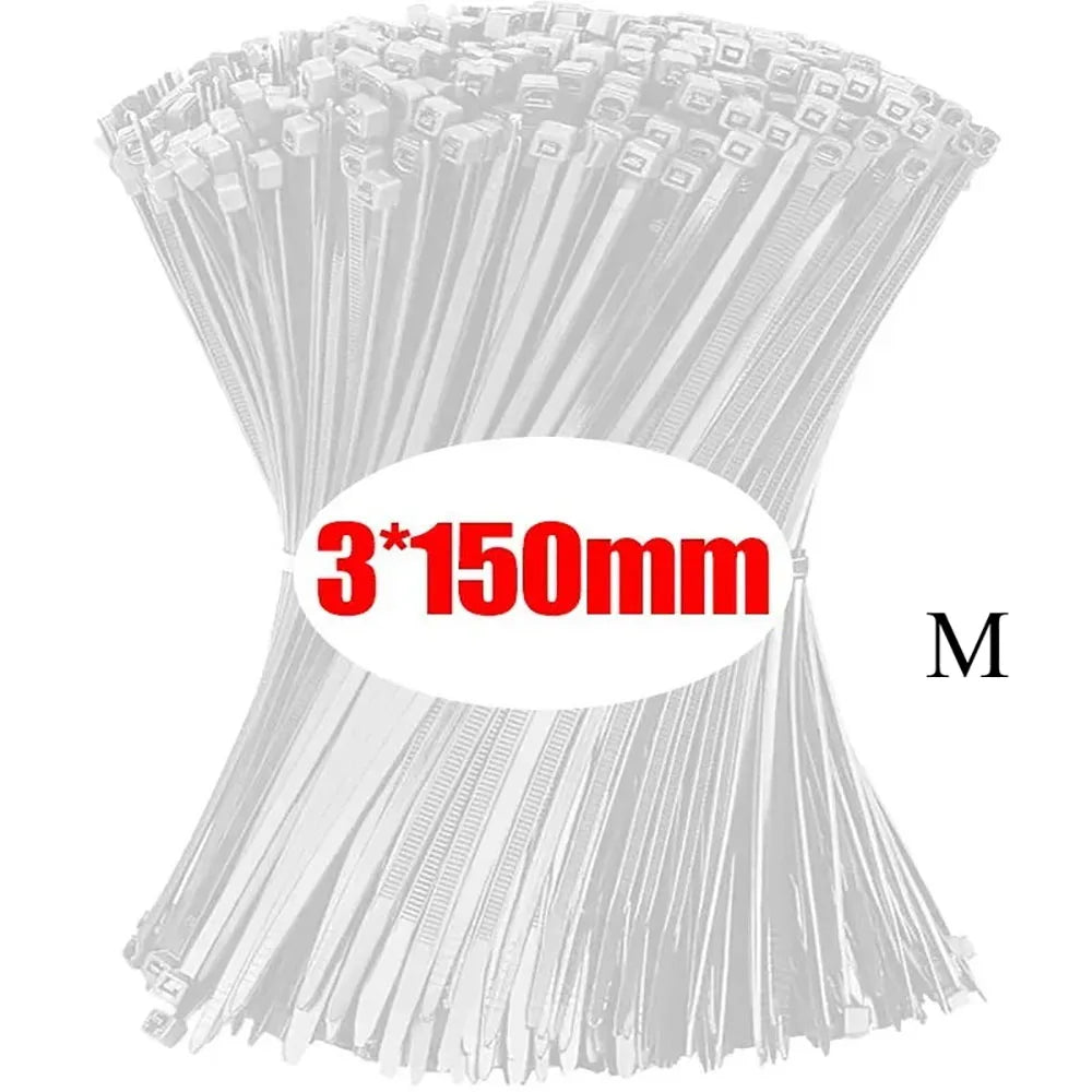 100/200/300/500/1000Pcs Self-locking White Black Plastic Nylon cable Zip Ties Fastening Ring Nylon Clamp strap with lock Zpaxo 3x150mm White 500pcs