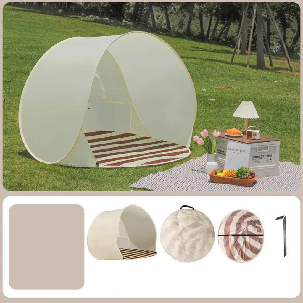 Outdoor Portable Camping One Click Open 3-4 People Tent Large Space Sunshade Beach Sun Shelter Tent Garden Beach Tent Reusable Zpaxo