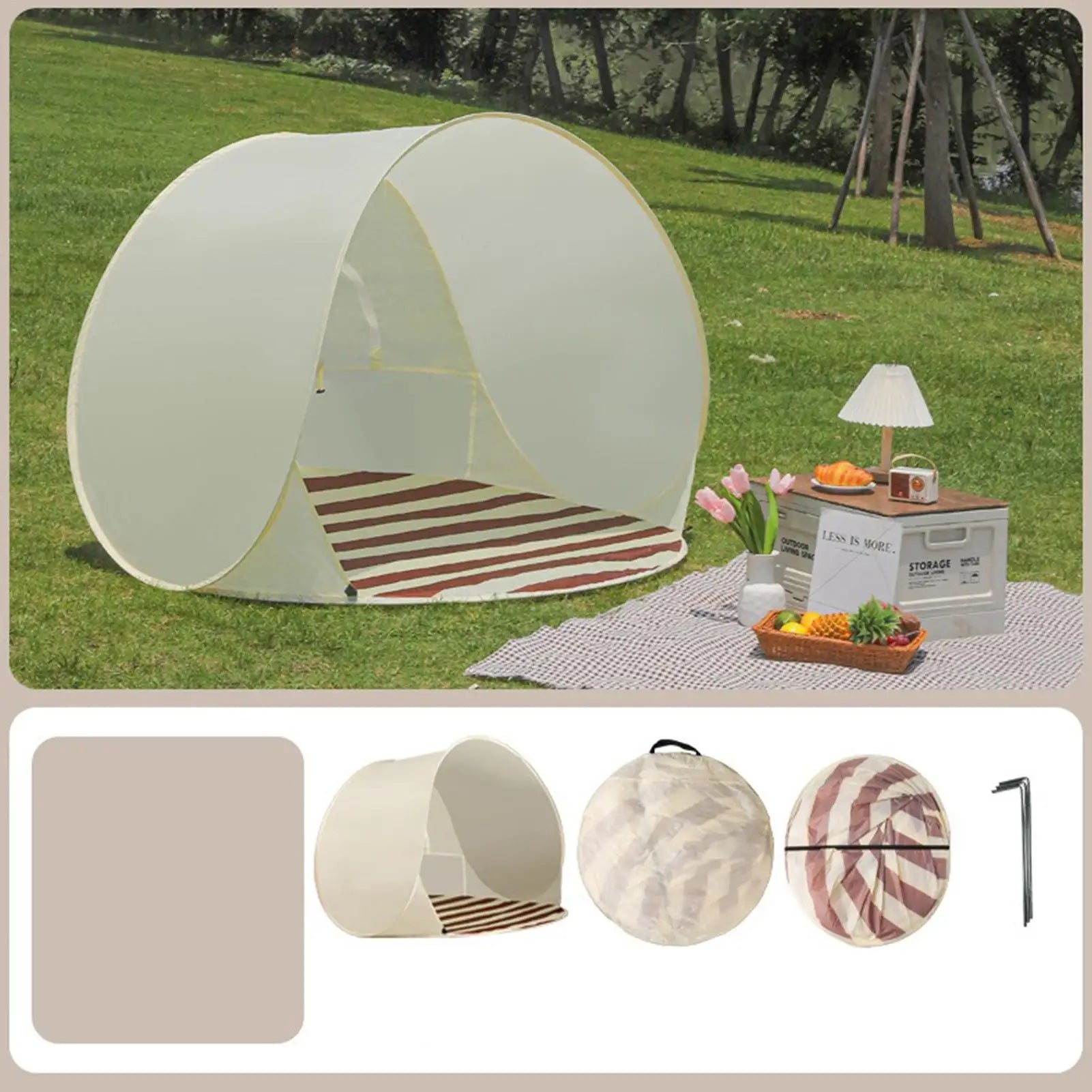 Outdoor Portable Camping One Click Open 3-4 People Tent Large Space Sunshade Beach Sun Shelter Tent Garden Beach Tent Reusable Zpaxo