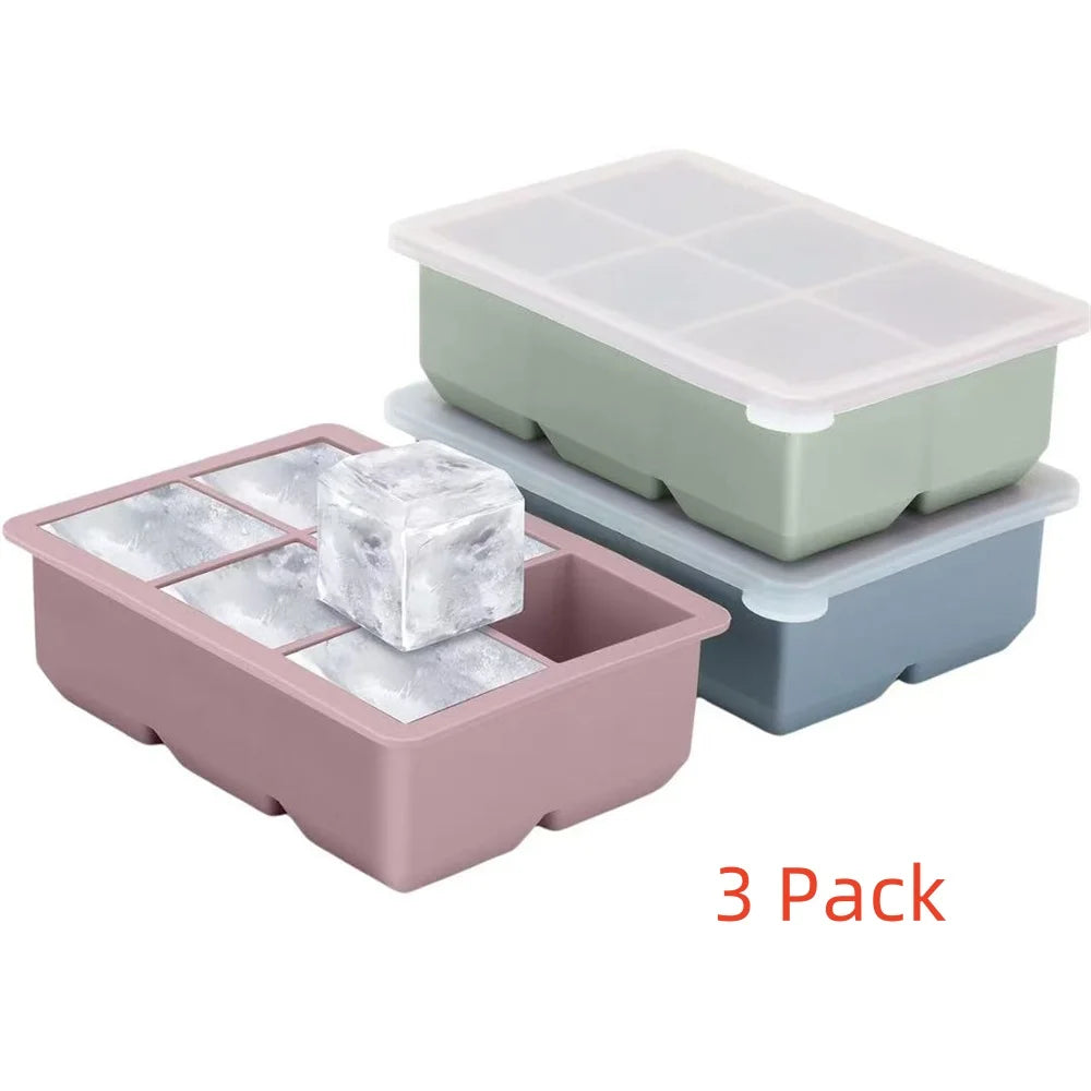 Large Ice Cube Tray Lid Stackable Big Silicone Square Mold Whiskey Zpaxo 3 pack