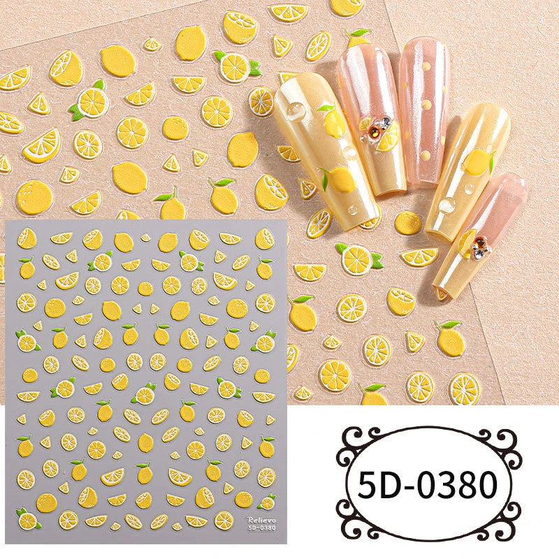5D Summer Lemon Nail Art Sticker Relief Fruit Self-adhesive Decals Zpaxo 5D-0380