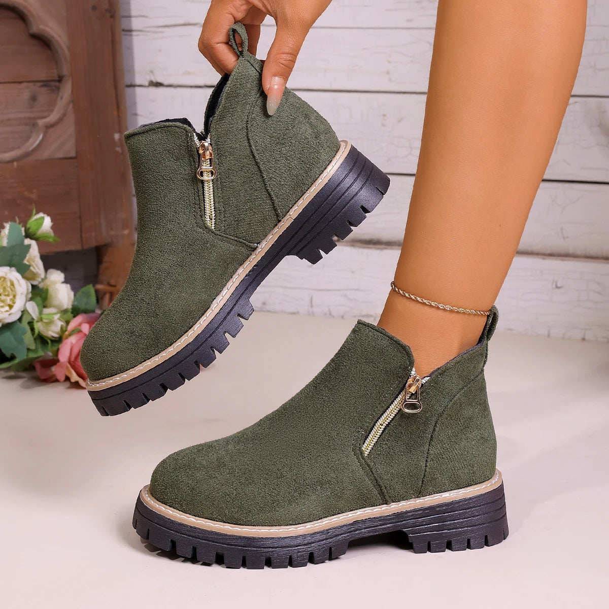 Women Simple Stylish Boots 2025 New Thick Sole Ankle Boots Fashion Comfortable Shoes for Women Plus Size Platform Shoes Women Zpaxo army green 37
