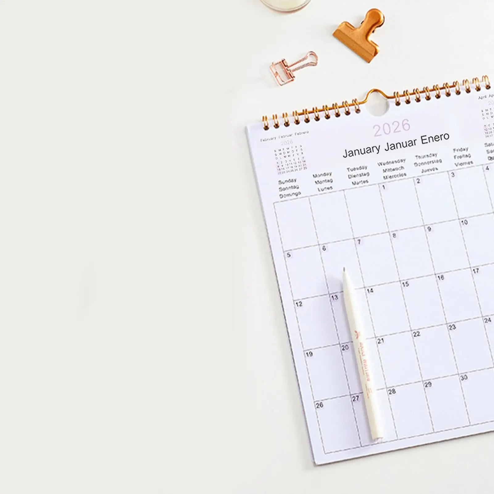 2026 Calendar Decorative Multilingual Coil Calendar 12 Month Modern Decorative Planner for Bedroom Dormitory Apartment Family Zpaxo