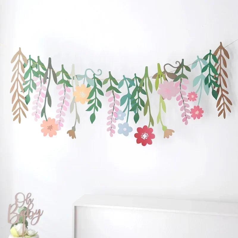 Spring Floral Birthday Banner Hanging Flower Garland Party Supplies