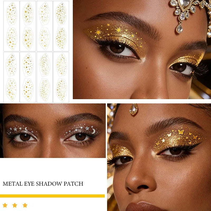 6 Pairs Eye Shadow Stickers Waterproof Temporary Tattoo Makeup Silver