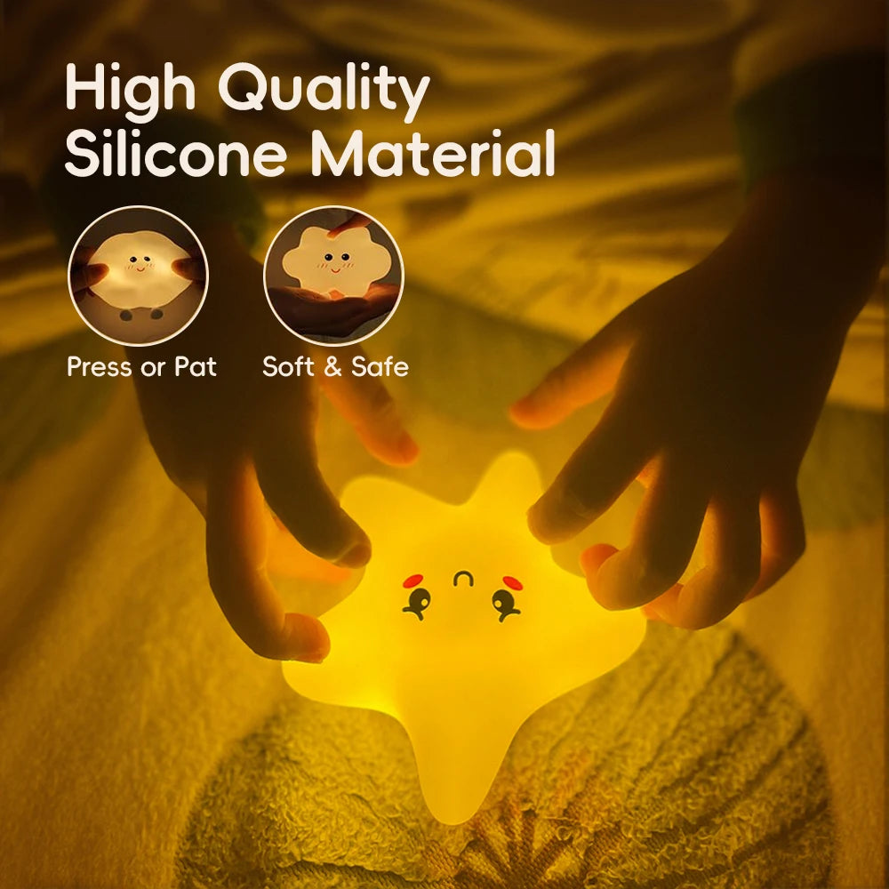 Silicone Star Moon Night Light Rechargable Sleeping Wall Nightlights 3 Level Brightness Beside Lamp For Baby Bedroom Decor Zpaxo