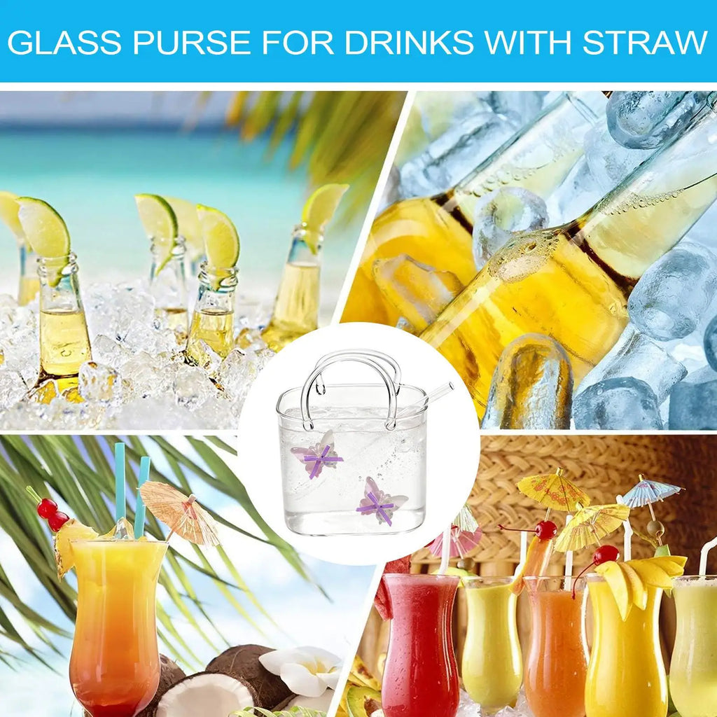 Purse Drinking Glass Straw Clear Vase Cocktail Wine Glasses Iced
