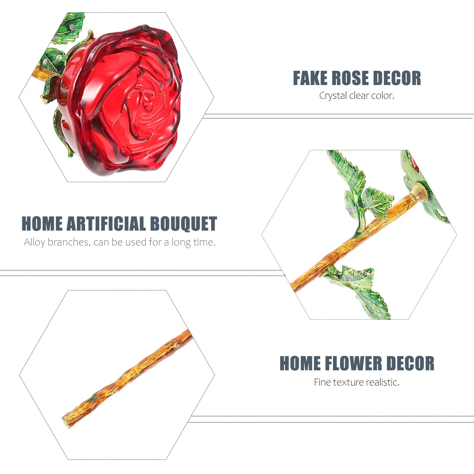 Exquisite Artificial Glass Rose DIY Decor Romantic Home Flower