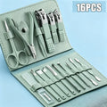Professional 16Pcs Nail Clippers & Cuticle Nippers Manicure Pedicure Set Home Travel Nail Care Tools Kit Zpaxo green-h
