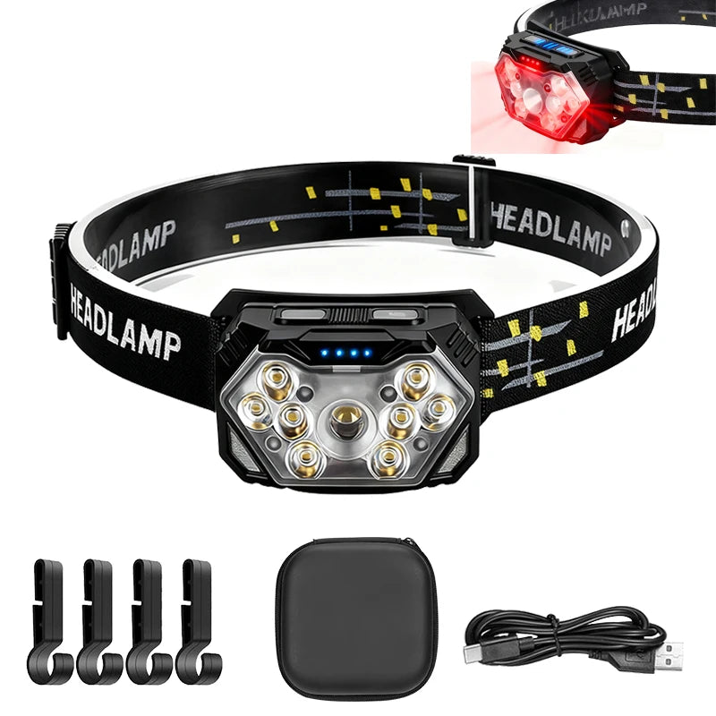 Rechargeable 9 LED Motion Sensor Headlamp – 6 Modes, Waterproof