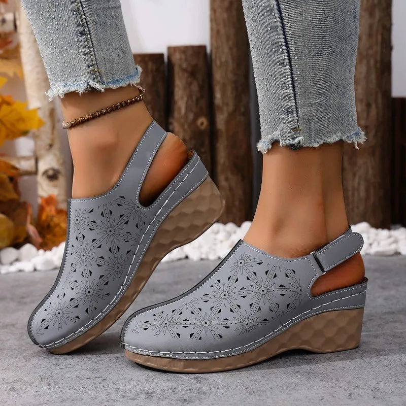 Women Sandals Comfortable Non Slip Beach Shoes Hollow Out Wedge Zpaxo GRAY 36