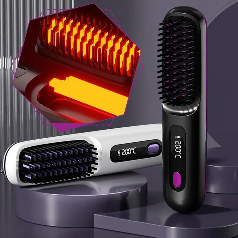 Cordless Hair Straightener Brush – Negative Ion USB Rechargeable Hair Straightener Brush Zpaxo