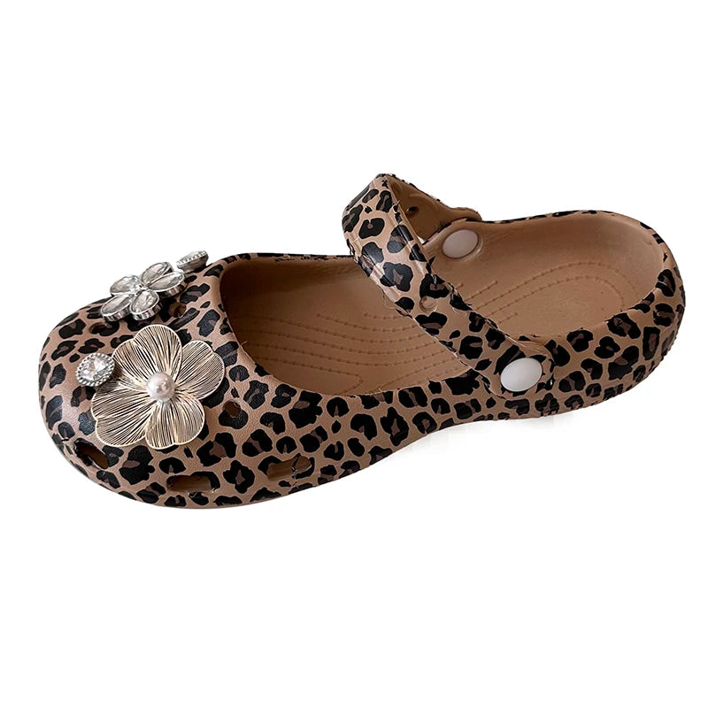 Summer Sliver Metal Flower DIY Clogs Women Luxury Rhinestone Floral