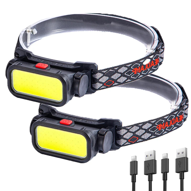 COB LED Headlamp USB Rechargeable 4 Modes – 18650 Battery