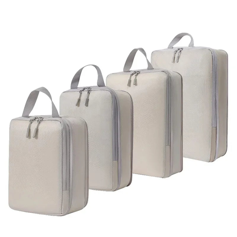 4PCS/1 set Travel Organizer Set Folding Storage Bags Wardrobe Cube Suitcase Packing Luggage for Clothes & Shoes bag organizer Zpaxo 4pcs beige