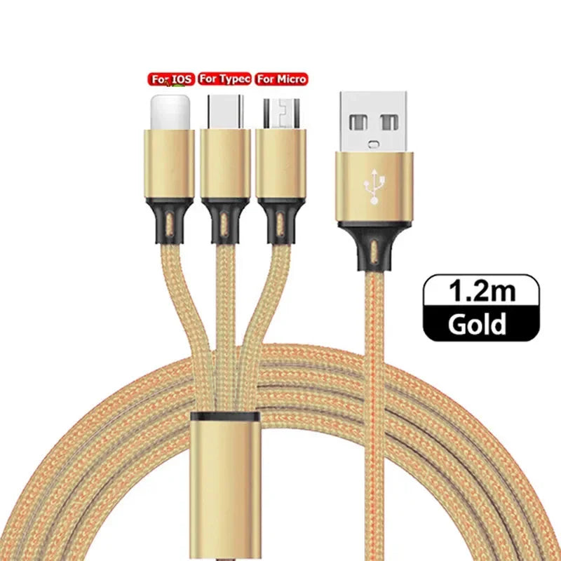 1 USB Fast Charging Cable C Micro IOS Multi Charger Iphone Huawei Zpaxo Gold