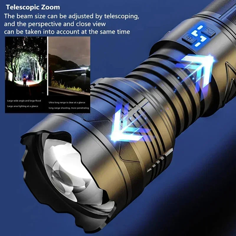 Super Bright LED Tactical Flashlight – 1500m Rechargeable Torch