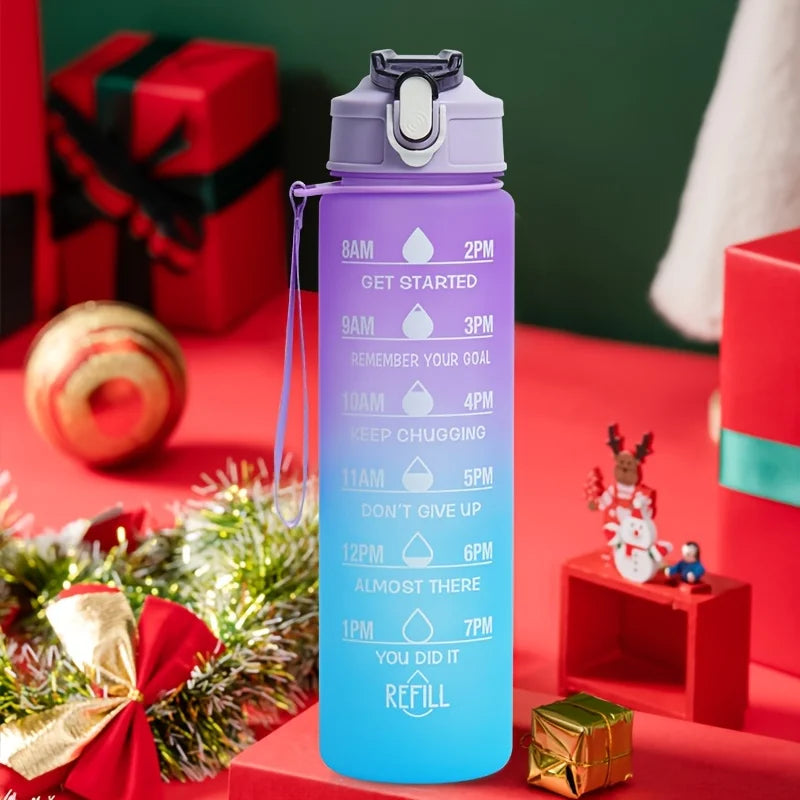 2l/900ml Water Bottle Liter Stay Hydrated Motivated Leakproof Plastic Sport Bottle Reminder Times Sports Outdoor Fitness Office Zpaxo 900ml-purple blue 2.0L