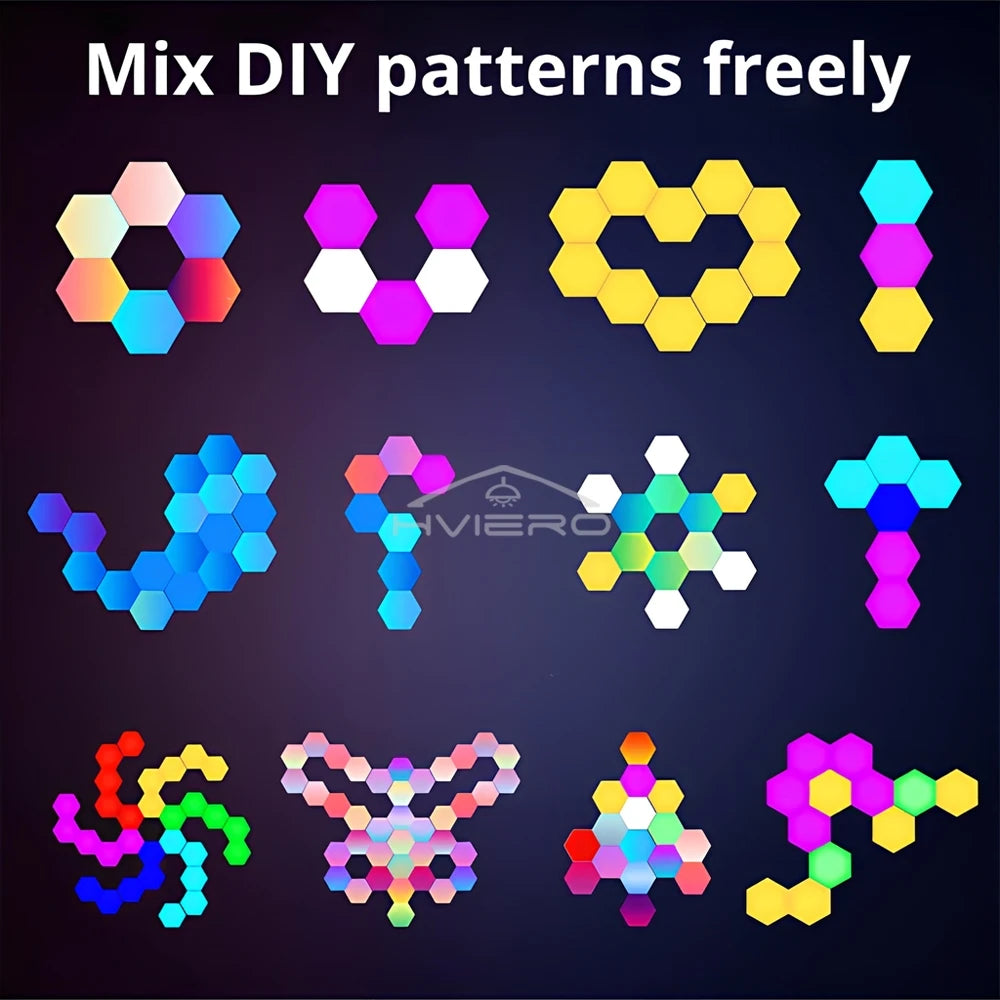 RGB LED Hexagon Wall Light – Modular Touch & Remote Control
